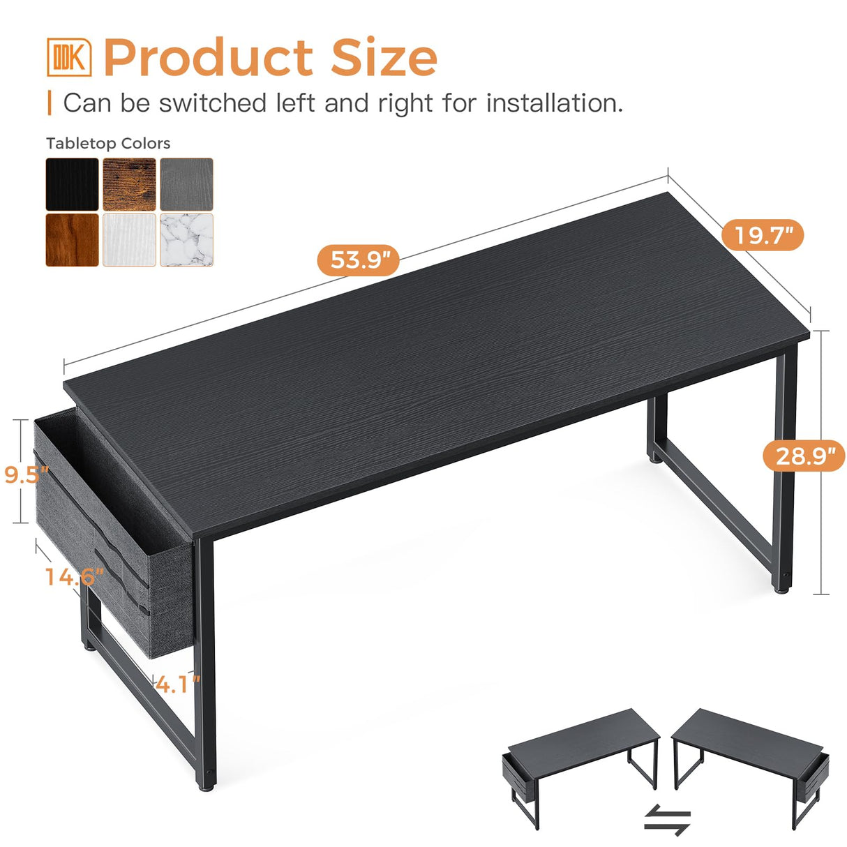 ODK Computer Desk Large Office Desk, 55 Inch Gaming Desk with Storage, Modern PC Desk Work Table with Headphone Hook for Home Office, Black ODK