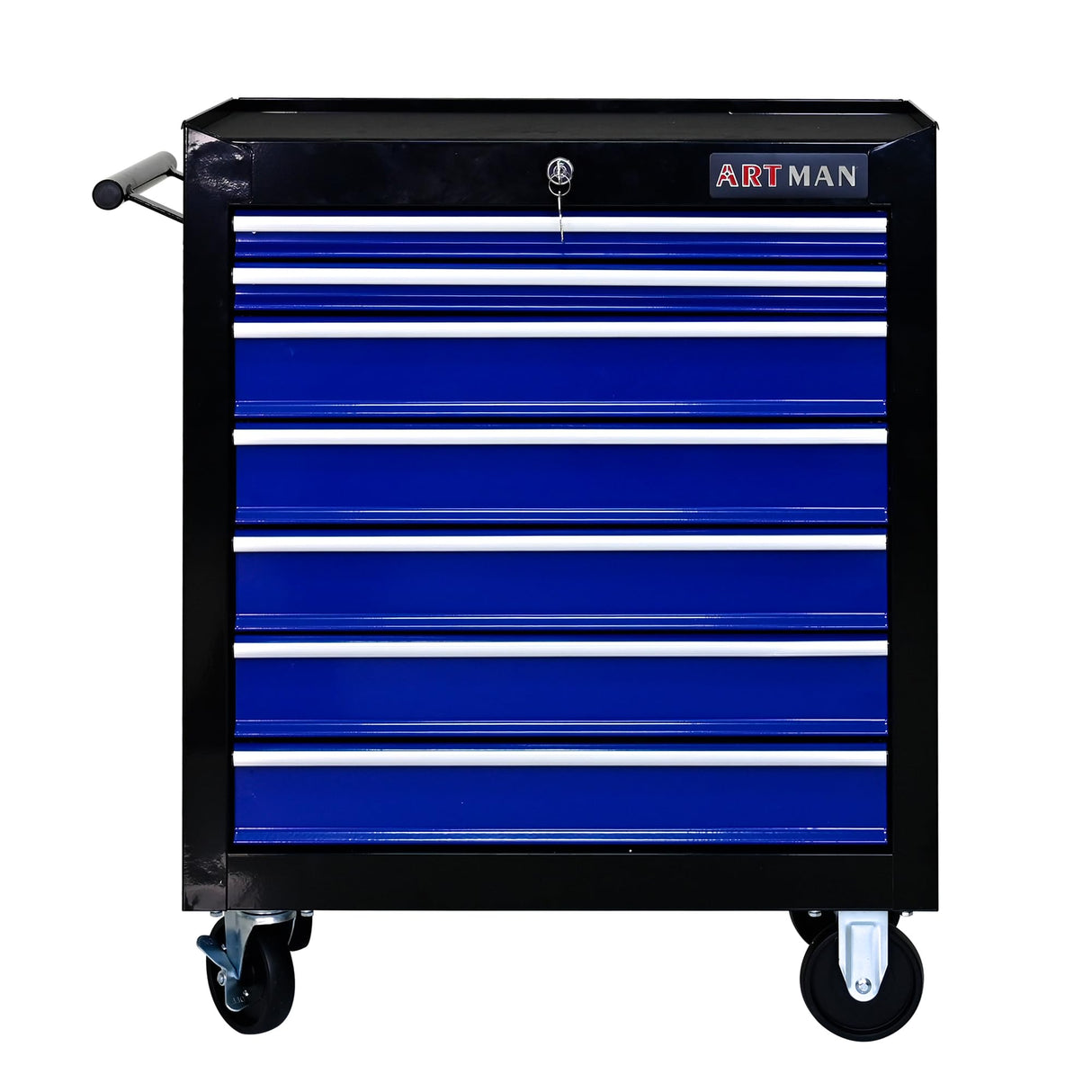 WTRAVEL Rolling Tool Chest with 7-Drawer Tool Box with Wheels Multifunctional Tool Cart Mechanic Tool Storage Cabinet for Garage, Warehouse, Workshop, Repair Shop (Black & Blue) WTRAVEL