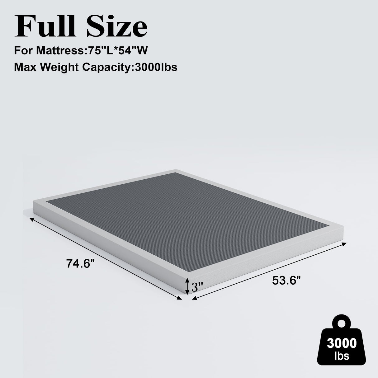 Vehowy 3 Inch Box Spring Full, Low Profile Box Spring Full Size, Metal Bed Base,Heavy Duty Mattress Foundation, Non-Slip,Easy Assembly Vehowy