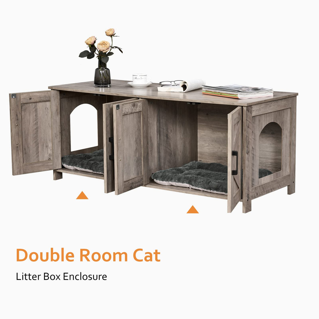 Homhedy Cat Litter Box Enclosure for 2 Cats, Litter Box Furniture Hidden with Double Room,Wooden Cat Washroom Furniture,Cat House,47.2”L x 19.7”W x 19.7”H,Greige Homhedy