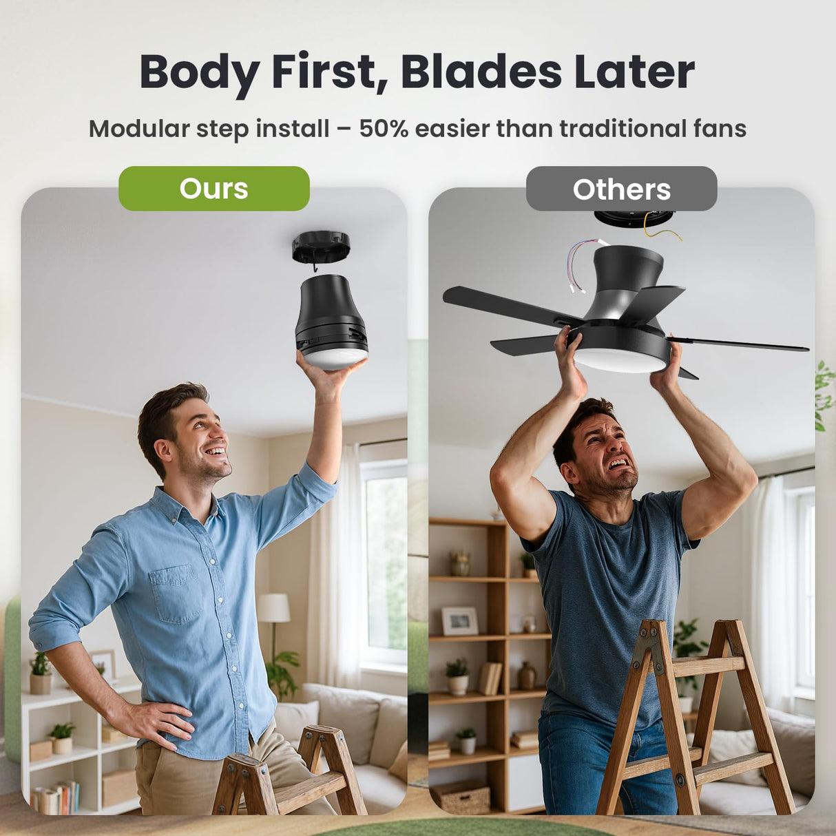 OSTIVE Ceiling Fans with Lights and Remote: 42 Inch Modern Black Ceiling Fan, Low Profile Flush Mount, Quiet Reversible DC Motor & 3CCT Dimmable LED for Bedroom Living Room Kitchen Indoor Outdoor OSTIVE