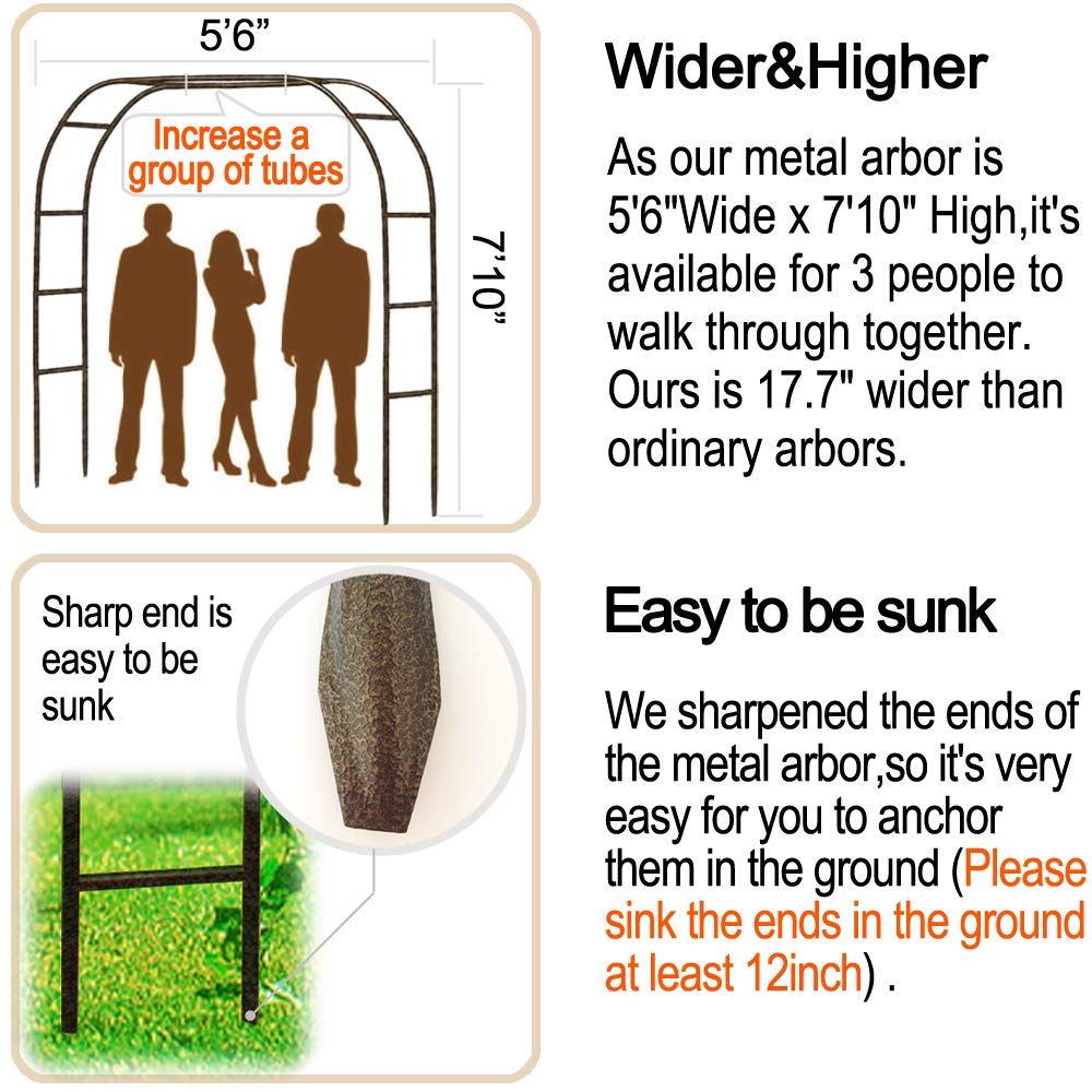 Metal Garden Arch,7.8 Feet High x 5.5 Feet Wide Sturdy Metal Arbor with Sharp Ends for Climbing Vines and Plants,Weddings Quinceaneras Party Decoration LeJoy Garden