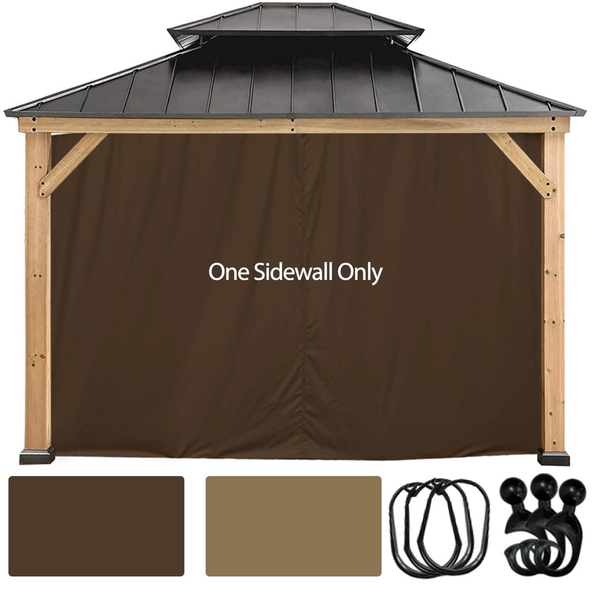 Coastshade Gazebo Pergola Canopy Panel Sidewalls Replacement 8ft Gazebo Pergola Privacy Panels Sidewall for Gazebos with 10Curtain Rings &10Rail Hooks,Brown CoastShade