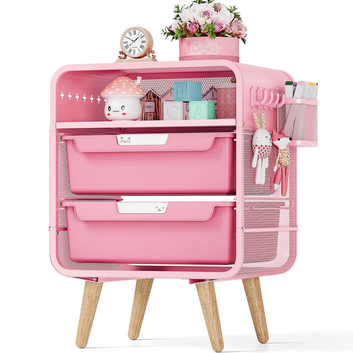 SYKIARIOL Pink Nightstand,Cute End Table with Storage Drawer,Kids Nightstand for Bedroom Furniture,Bedside Table Small Pink Desk Coffee Table for Living Room, Dorm,Office SYKIARIOL