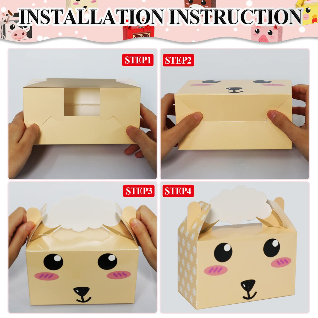 24 Pack Farm Animal Party Favor Boxes Farm Theme Birthday Goodie Boxes Farmhouse Animals Candy Christmas's Day Gift Bags Barnyard Candy Treat Boxes for Girls Kids Baby Shower Birthday Party Supplies Tevxj