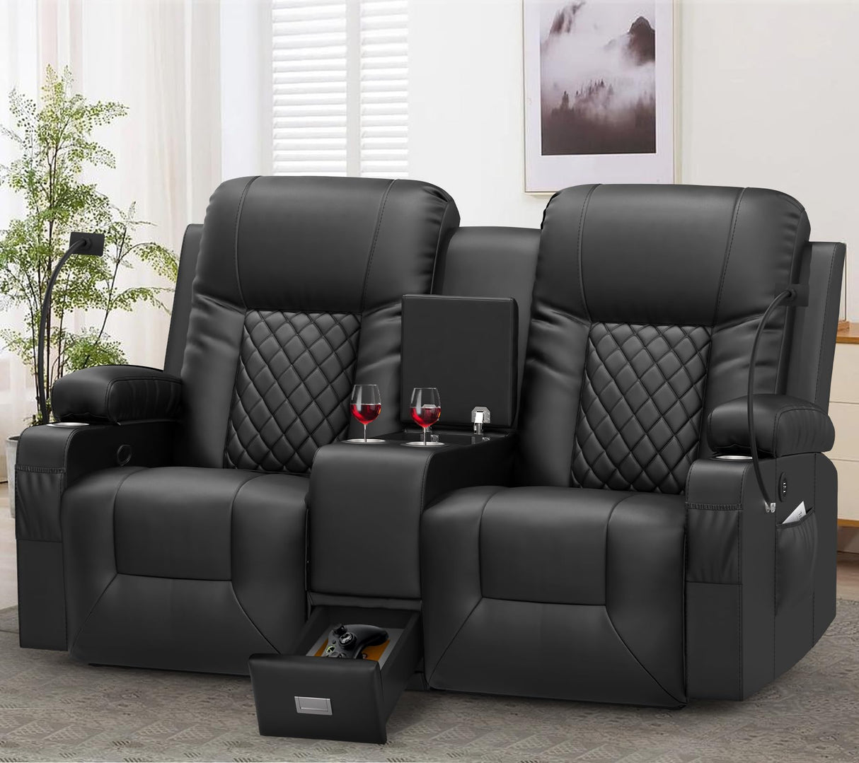 YONISEE Large Loveseat Recliner, Loveseat Recliner Sofa with Storage Console, Recliner Chair with USB Ports, 2 Cell Phone Holders, Cup Holder, Loveseat Couch for Living Room YONISEE