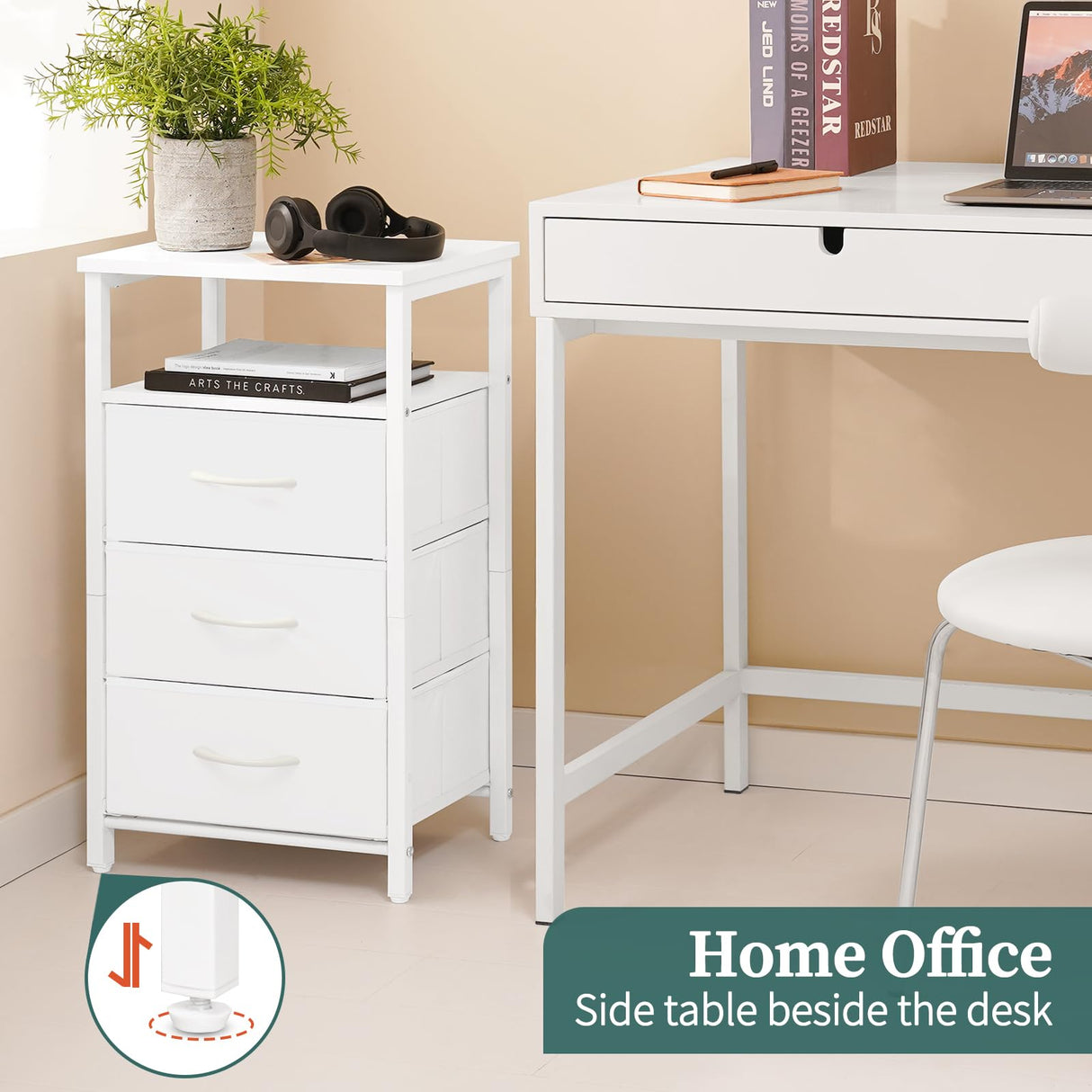 Yoobure Night Stand with Charging Station, 16 Colors LED Nightstand with USB Ports and Outlets, End Table with 3 Fabric Drawers and Storage Shelf, Bedside Tables Small Dresser for Small Space White Yoobure