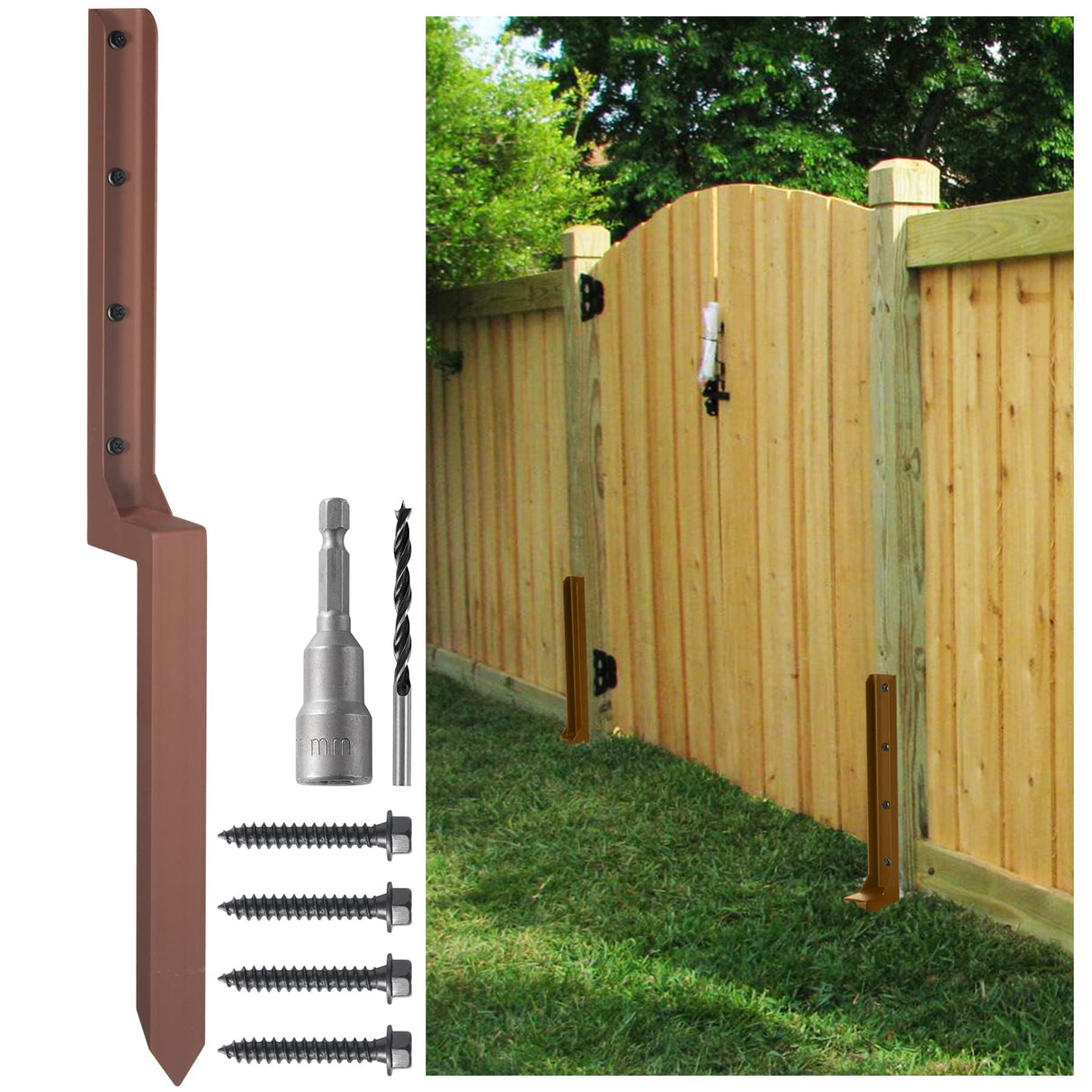 WOCEPU 2.8 FT Fence Post Repair Kit, for Repairing Broken Wooden Fence Post Repair Stakes (1pack-Brown) WOCEPU