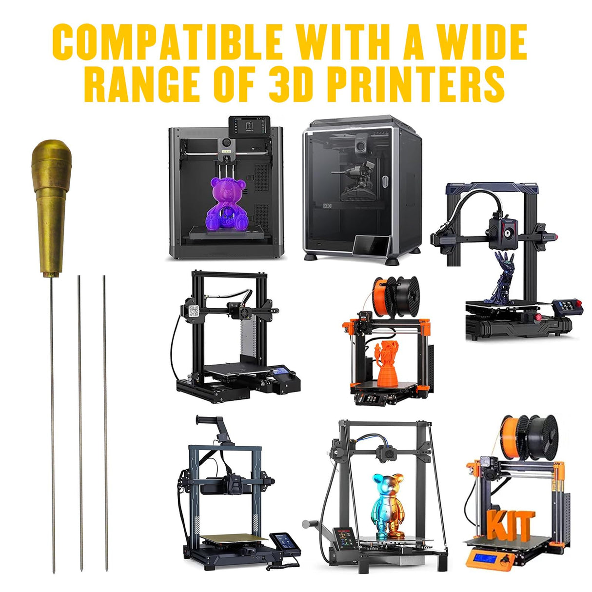 Asbrot Upgrade 3P - Poke Pin Pusher, 3D Printer Nozzle Cleaning Kit, Zinc Alloy Handle with 3 Pin, Must-Have Cleaner for Printing Extruder, Clearing Filament Clog Tool, Dia 1.6mm by L 210mm No Clog Asbrot