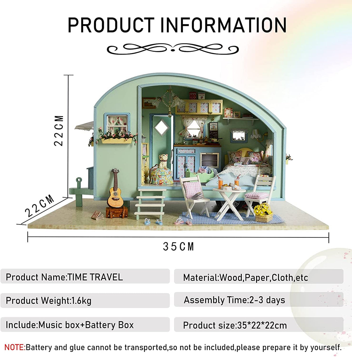CUTEROOM DIY Miniature Wooden Caravan Dollhouse Kit with Furniture - Creative Mini Doll House Craft for Adults, Teens - Perfect Christmas Birthday Gift CUTEROOM