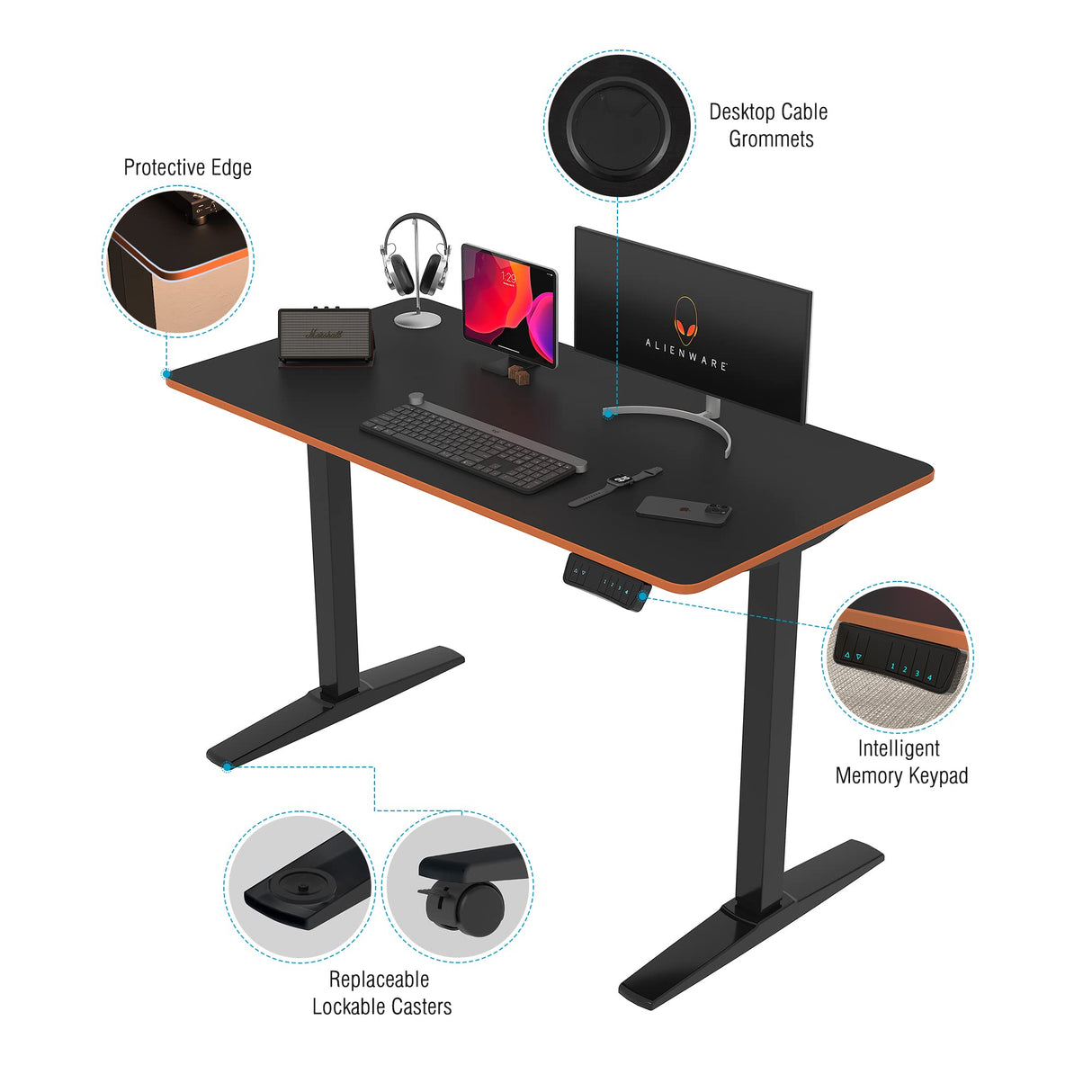 Monomi Height Adjustable Electric Standing Desk, 48 x 24 Inches Sit Stand up Desk, Memory Computer Home Office Desk (Black Frame+ Black Top) Monomi