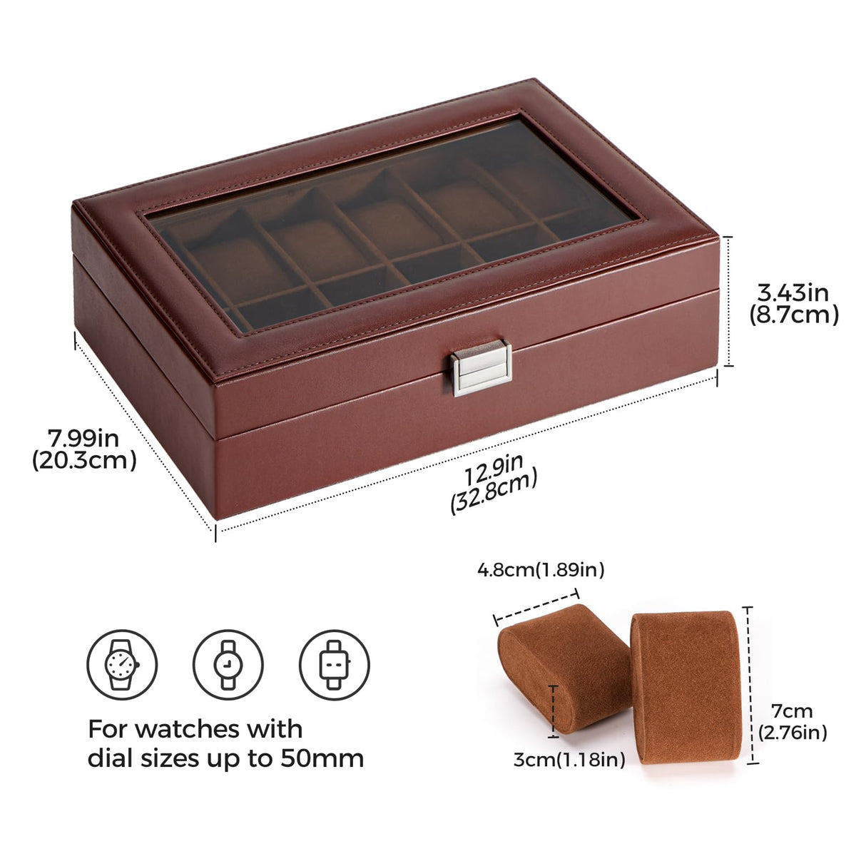 ProCase Watch Box Organizer for Men, 12 Slot Watch Display Case With Glass Lid, PU Leather Watch Storage Mens Watch Case, Watch Holder Organizer for Men Women -12 Slot, Brown ProCase
