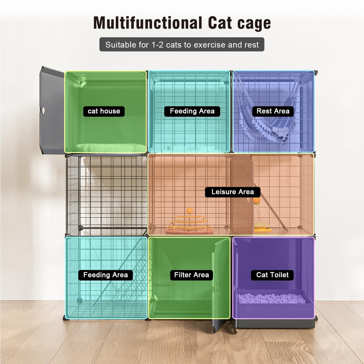 PAWING Indoor Cat Enclosure Outdoor 3-Tier Large Playpen Catio Cat Cage Outdoor Cat Crate Detachable Metal Wire Kennel Medium Kitten Cage PAWING