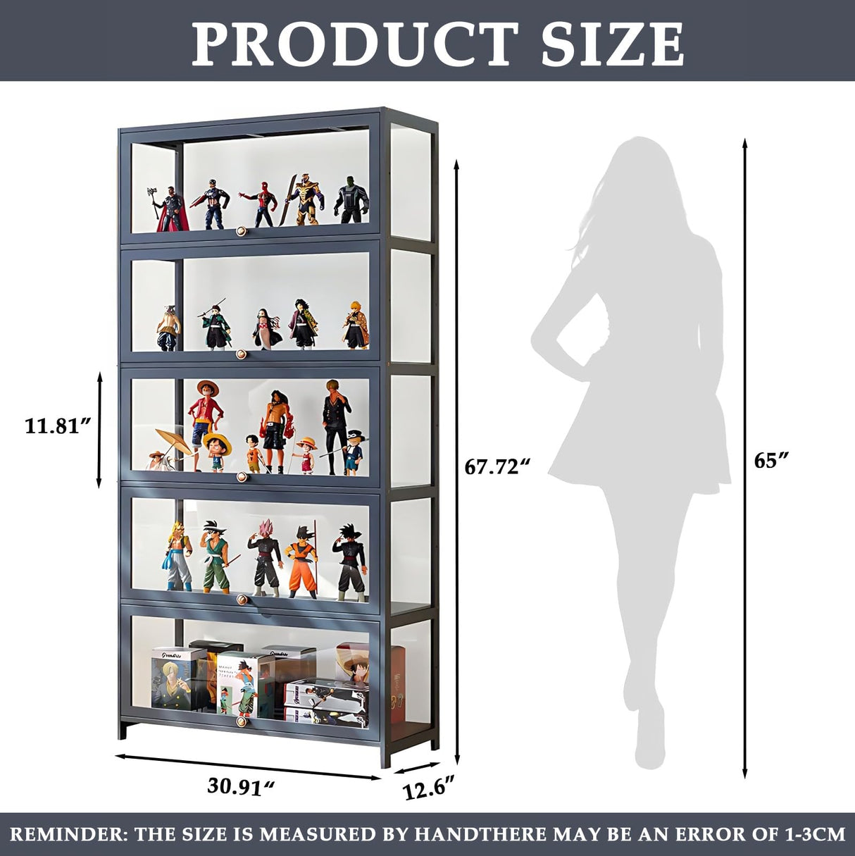 Display Cabinet, 5-Tier Curio Cabinet with Acrylic Doors, Bamboo Display Case for Figures, Display Case for Collectibles & Kids Bookcase for Home, Office, Playroom, Living Room Orixal