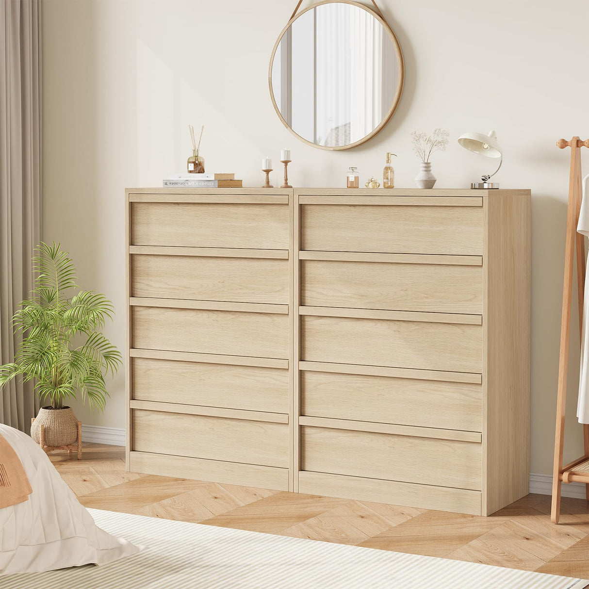 GarveeHome 5 Drawer Dresser for Bedroom, Modern 5 Chest of Drawers Tall with Large Drawers Storage, Wooden Dresser Organizer for Living Room, Nursery, Entryway - Natural GarveeHome