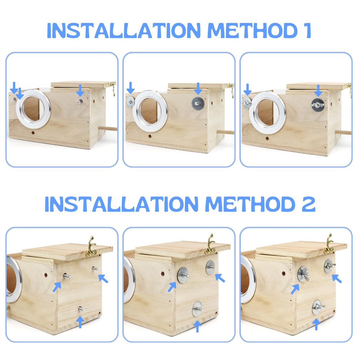 TiereCare Parakeet Nesting Box - Visual Wooden Bird Nest Breeding Box - Bird Cage House with Perch for Lovebirds Cockatiel Budgie Finch Parrot Tierecare