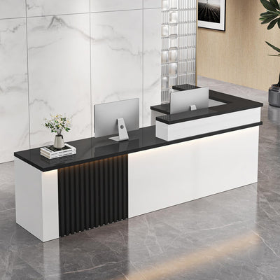 L Shaped Reception Desk with Counter,Front Desk Commercial Reception Counter with Lockable Drawers & LED Lights Retail Checkout Counter for Salon Lobby Store(D-Left, 55inch/140cm)
