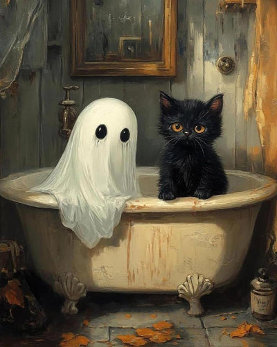 DAZZLEDOTS Halloween Diamond Art Kits for Adults, Ghost Black Cat Diamond Painting Kits for Beginner, DIY Gem Art and Craft Paint by Diamonds Home Wall Decor 12X16Inch