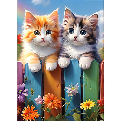 GDYEEH DIY 5D Cats Diamond Art Painting Kits, Kitten Full Round Drill Sparkling Diamond Painting Picture, Flowers Diamond Painting Art Craft Kits for Adults Beginners, Home Wall Decor 12x16inch
