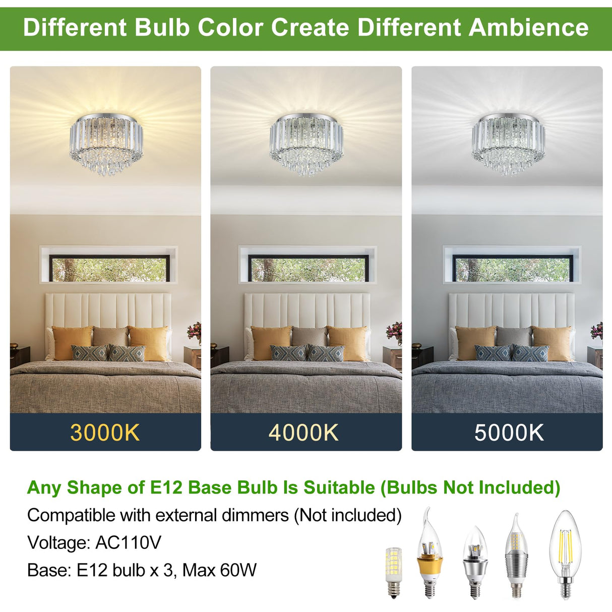 HOPGGIE 11.8 Inch Crystal Chandelier Modern Chandelier Light Mini Chandelier Semi Flush Mount Ceiling Light Fixture Small Chandelier for Bedroom Hallway Kitchen Foyer Closet (Chrome) HOPGGIE