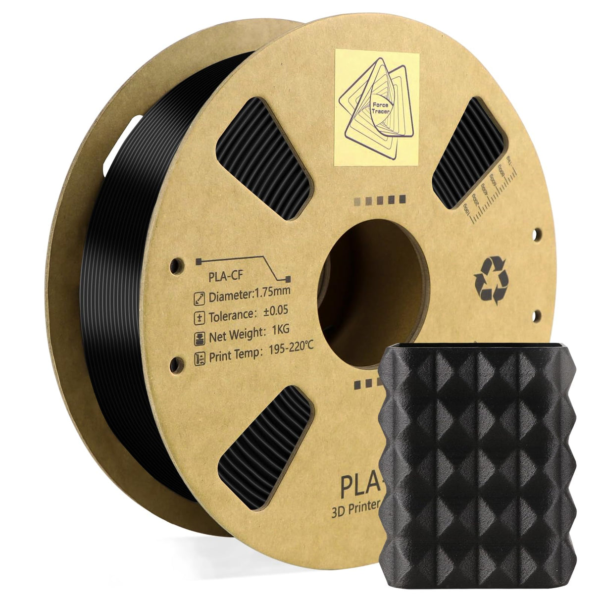 Carbon Fiber Filament 1.75mm - Reinforced 3D Printer Filament - Black pla 3D Filament - PLA-CF 1.75 Filament - 340m Spool (2.2 LBS) for 3D Printers Force Tracer