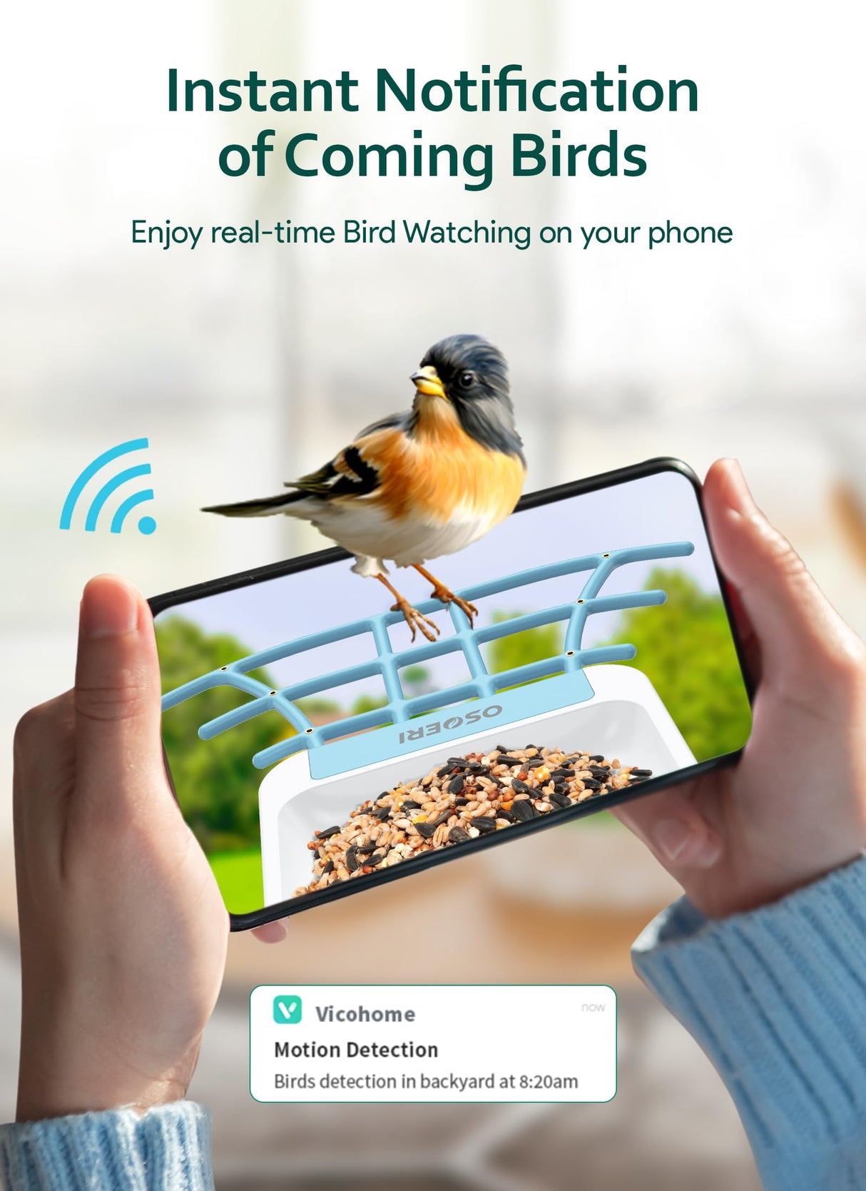 Osoeri Smart Bird Feeder with Camera, 1080P HD AI Identify Wild Bird Watching Camera, Auto Capture Bird Videos & Motion Detection, DIY Add-ons & Osoeri