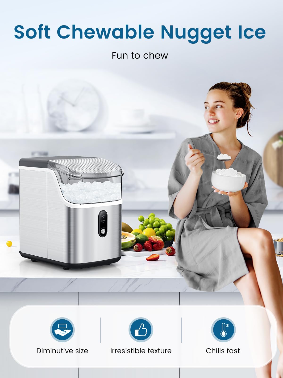 COWSAR Nugget Ice Makers Countertop, Soft Chewable Crushed Ice Maker Machine, Portable Pebble Ice Maker Countertop, 34Lbs/Day, Self-Cleaning, One-Button Operation Ice Machine for Home Kitchen Party COWSAR