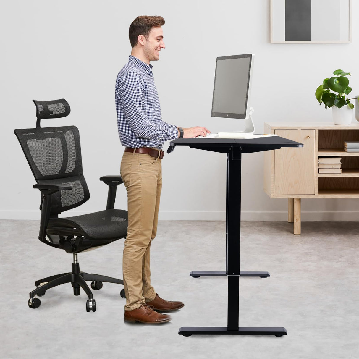 NICECOZY Electric Standing Computer Desk Frame, Height Adjustable Table Legs, Sit Stand Desk Legs for Home and Office (Black Frame Only) NICECOZY