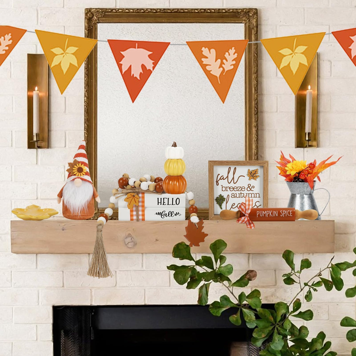 Thanksgiving Decorations for Home 8PCS Tiered Tray Decor Set, Tabletop Fall Thanksgiving Decor for Shelf Mantel Fireplace Office Desk Coffee Bar Table Centerpieces Pumpkin Farmhouse Wood Sign SYNCVIBE