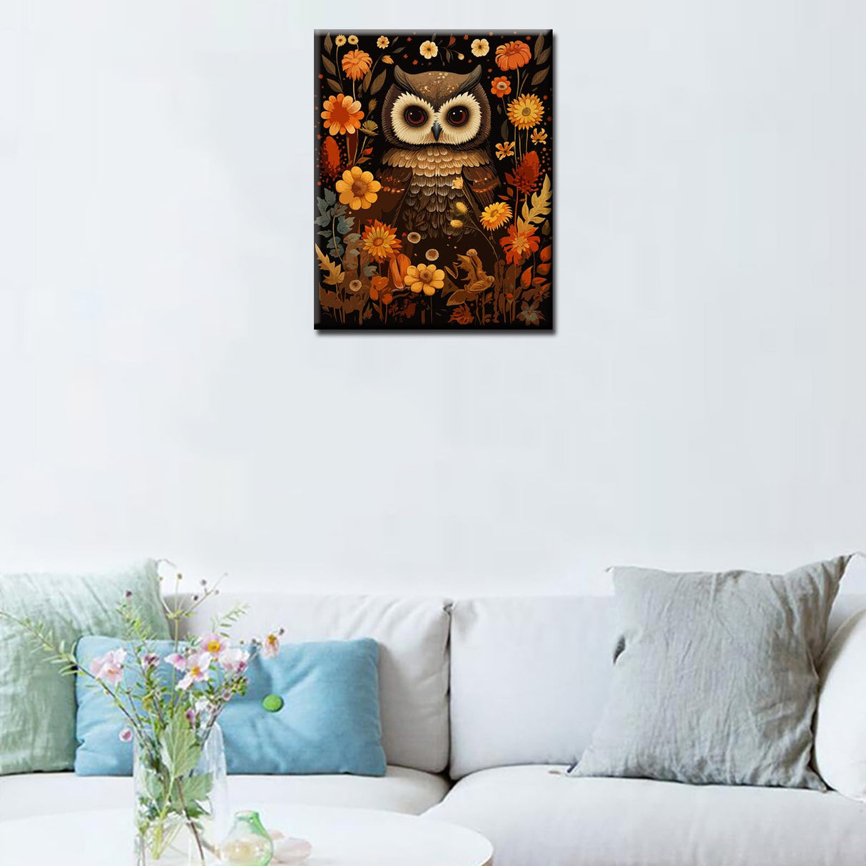Tucocoo Retro Owl DIY Paint by Numbers for Adults Beginner,Floral Bird DIY Paint by Numbers Kits on Canvas, Home Wall Art Decor Gift Natural 16x20inch Frameless Tucocoo