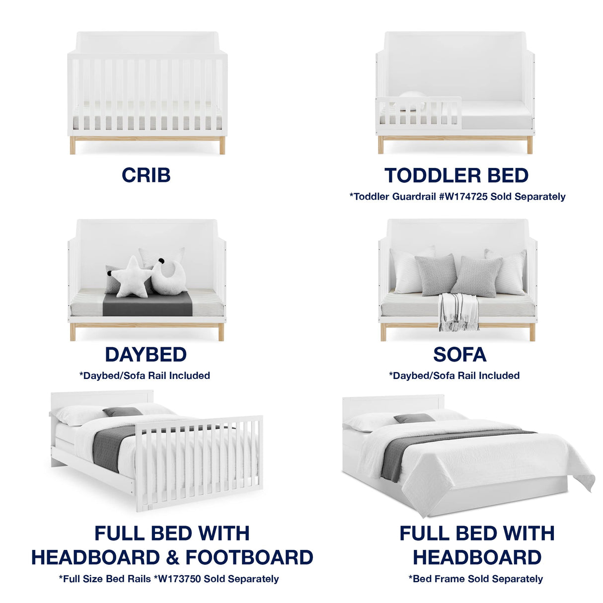 GAP babyGap Oxford 6-in-1 Convertible Crib - Greenguard Gold Certified, Bianca White/Natural Delta Children