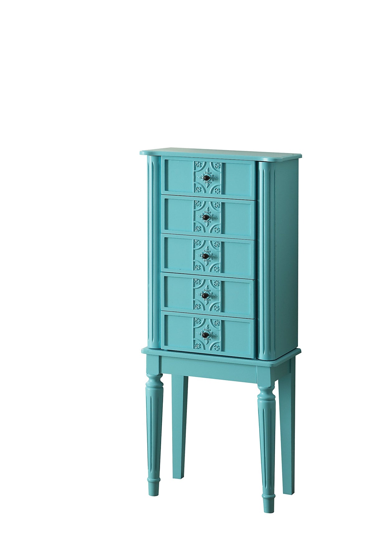 Acme Tammy Wooden 4-Drawer Jewelry Armoire with Lift Top Mirror in Light Blue Acme