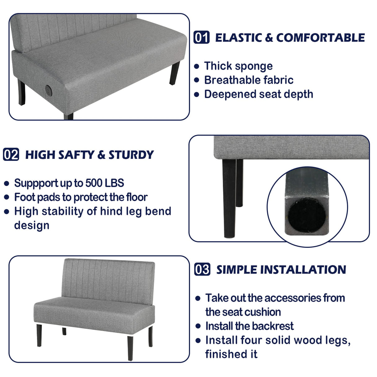 STHOUYN Mini Small Comfy Couch Armless Loveseat Sofa for Bedroom with USB Port, Velvet Small Couches for Small Spaces Living Room, Apartment Office Dorm (Grey) STHOUYN