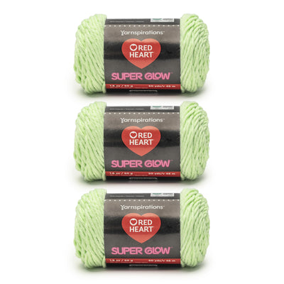 Red Heart Super Glow Glow Worm Green Yarn - 3 Pack of 1.8oz/50g - 100% Polyester - #4 Worsted (Medium) - 50 Yards - Knitting/Crochet