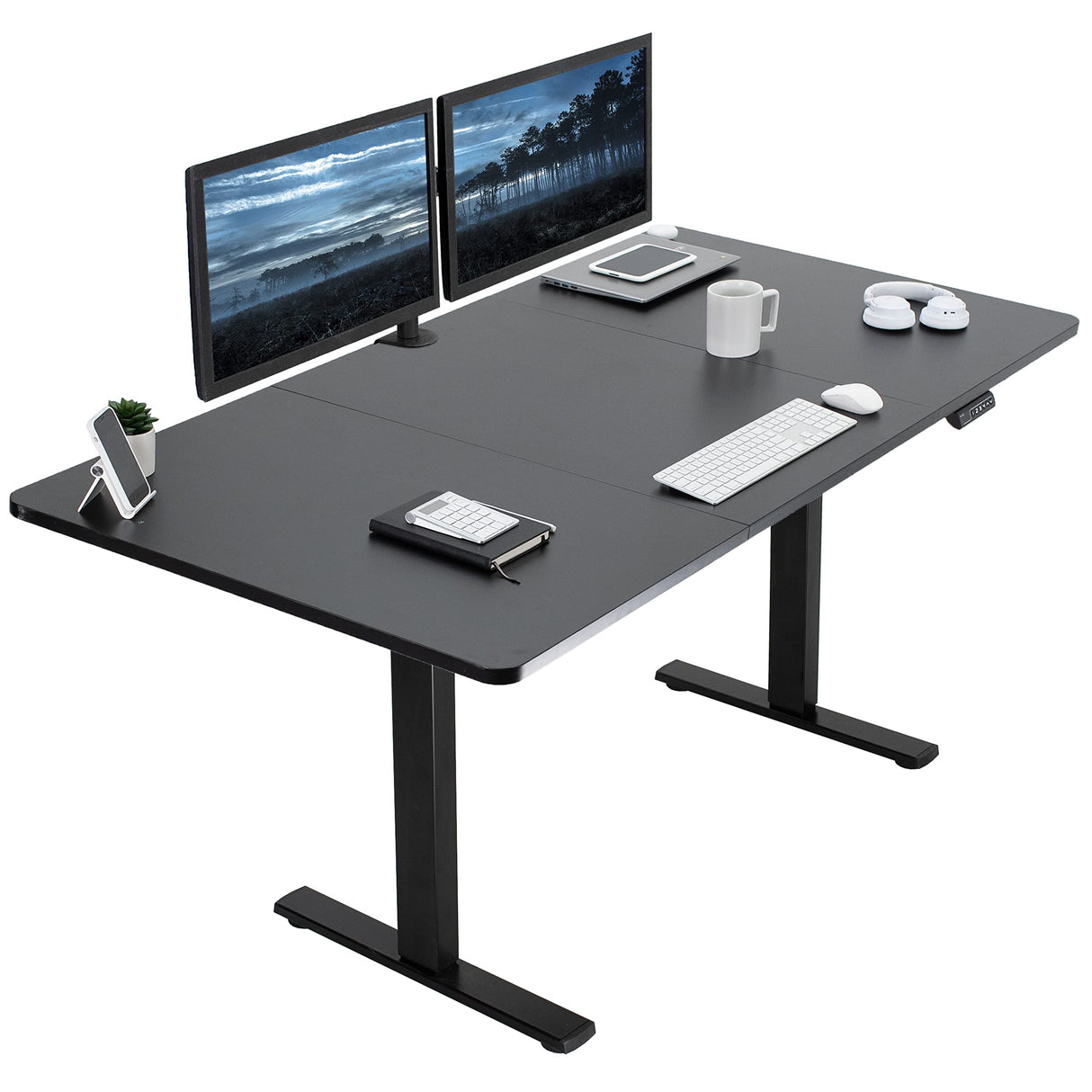 VIVO Electric Height Adjustable 71 x 36 inch Memory Stand Up Desk, Extra Deep Black Table Top, Black Frame, Standing Workstation with Preset Controller, 1B Series, DESK-KIT-1B7B-36 VIVO