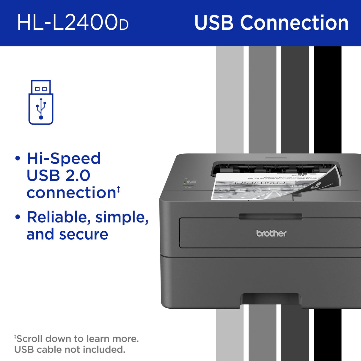 Brother HL-L2400D Compact Monochrome Laser Printer, USB Required (Cable not Included), Black & White Output | Includes Refresh Subscription Trial(1), (Renewed Premium) Brother