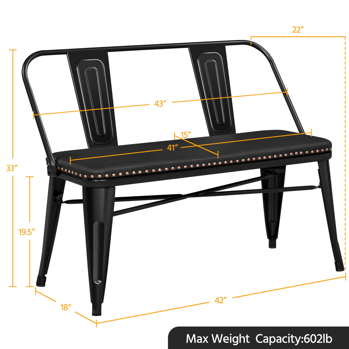 Yaheetech Farmhouse Dining Bench Industrial Metal Bench with Upholstered Seat with and Removable Backrest for Entryway, Garden, Backyard, Black Yaheetech