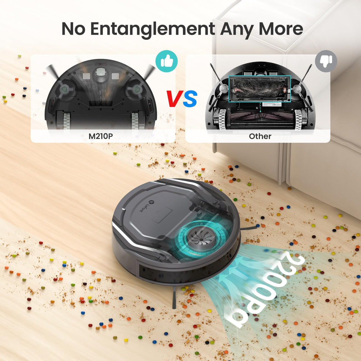 Lefant Robot Vacuum M210 Pro, Super Slim, Powerful Suction with No Tangling Port,Quiet,120 Min Runtime, Self-Charging Robotic Vacuum Cleaner, Ideal for Pet Hair, Hard Floor,App & Voice Control Lefant