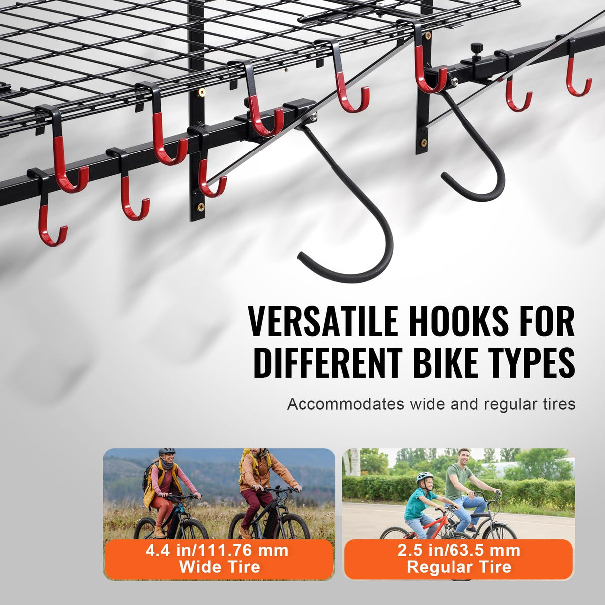 VEVOR Bike Storage Rack, 4 Bike Racks, Wall Mount Bike Storage Hanger with 2 Shelves, Home and Garage Organizer, Customizable for Various Bike Sizes, Adjustable Holder, Holds Up to 500 lbs, 63-inch VEVOR