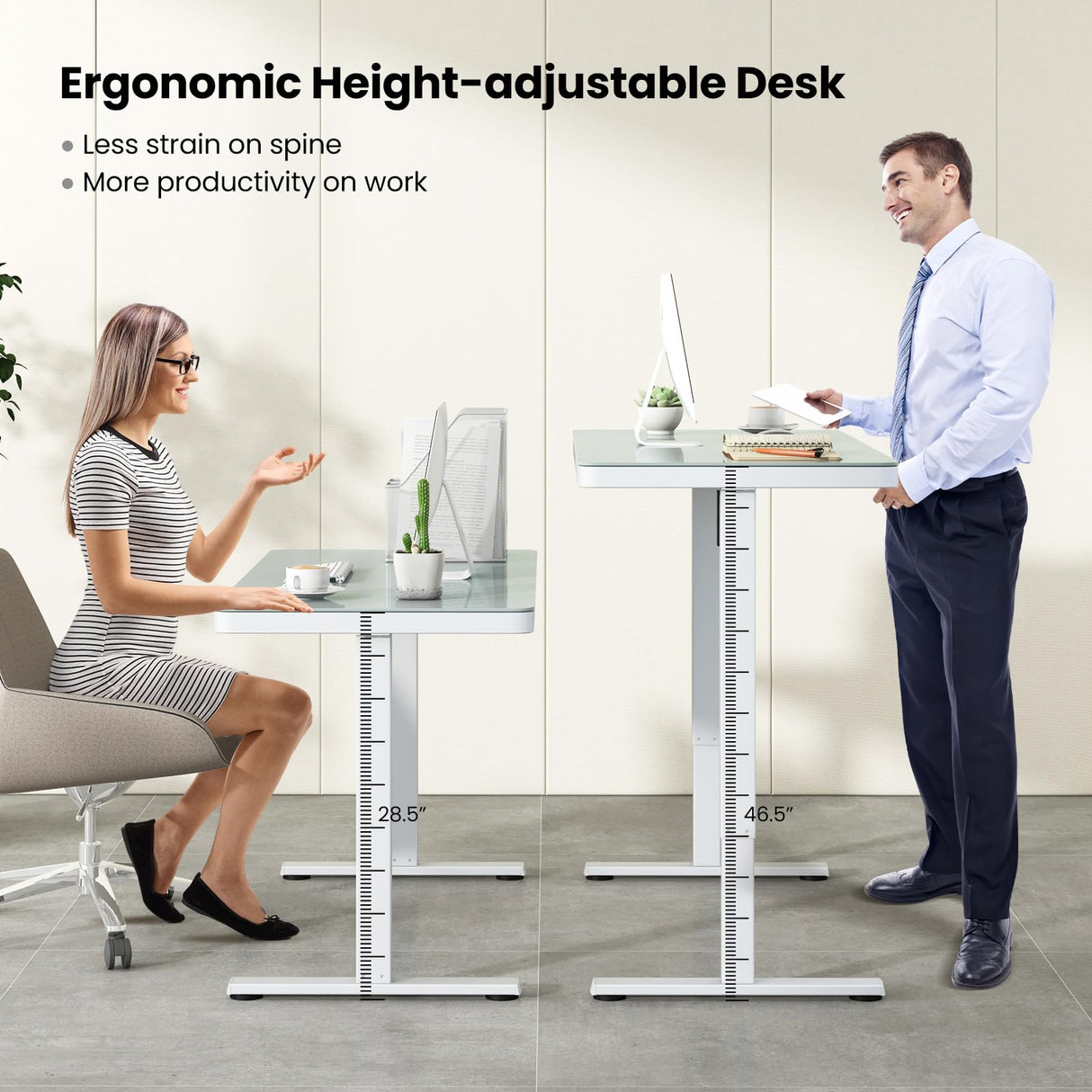 Tangkula Glass Standing Desk with Drawer, 48” x 24” Height Adjustable Electric Stand Up Desk with Tempered Glass Top, Sit Stand Desk with Memory Positions & USB Type-C Outlets for Home Office (White) Tangkula