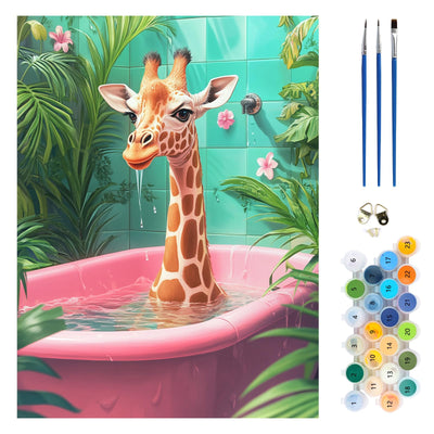 MEIYUDA Giraffe Paint by Numbers Kit, Giraffe in Bathtub Paint by Numbers for Adults Beginners, DIY Funny Animals Acrylic Oil Painting by Number on Canvas for Gift Home Wall Decor 12x16in