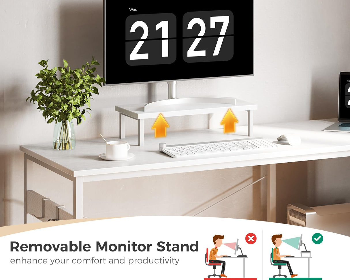 ODK 47 Inch Small L Shaped Computer Desk with Reversible Storage Shelves, L-Shaped Corner Desk with Monitor Stand for Small Space, Modern Simple Writing Table for Home Office Workstation, White ODK