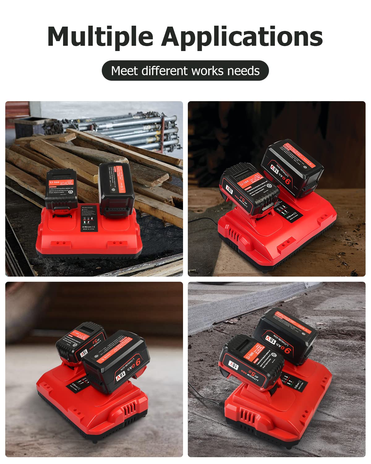 KOOMICY 4Pack 18V 6.0Ah Batteries Replacement for Milwaukee M-18 Battery and 1 Charger Set KOOMICY