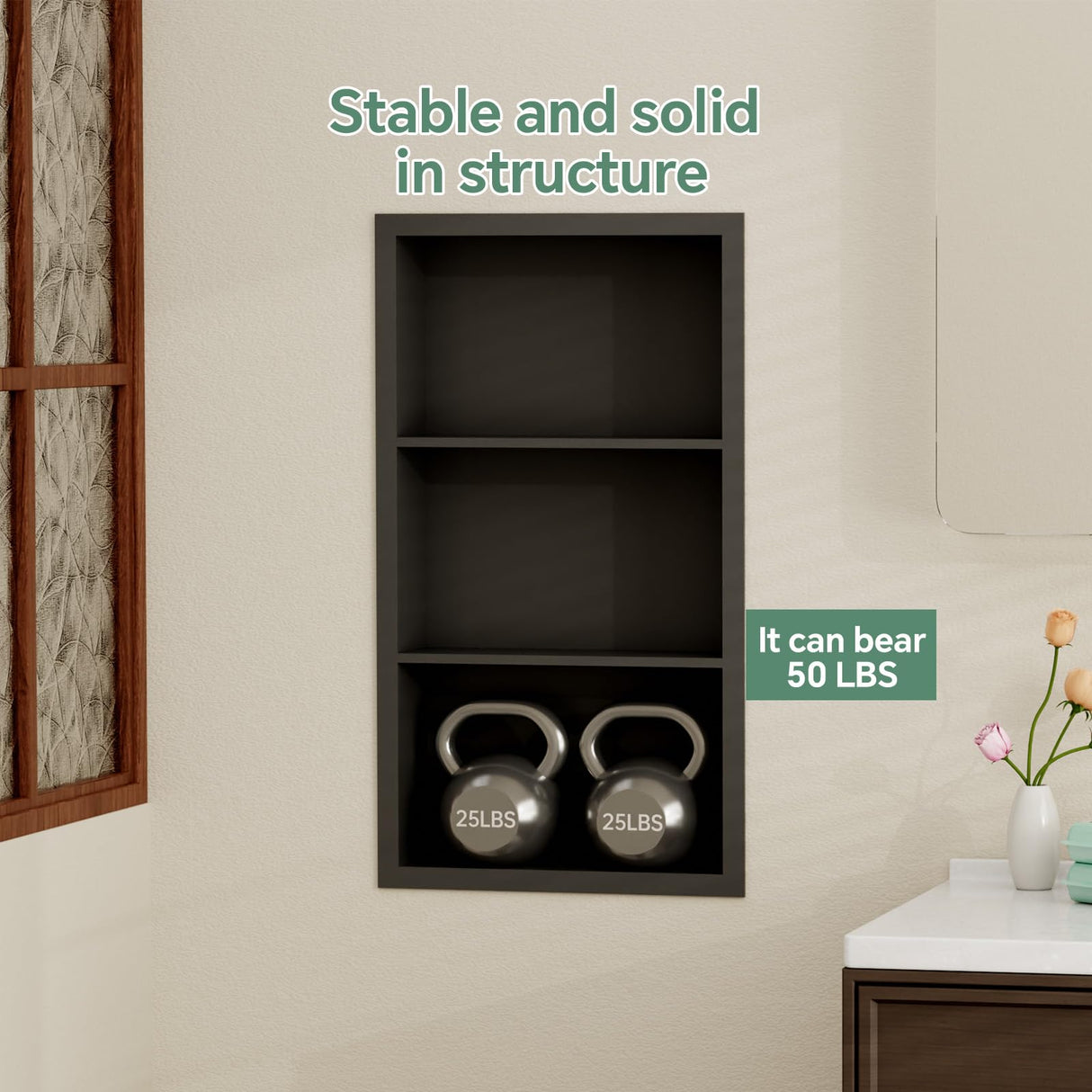 Giklux Stainless Steel Recessed Medicine Cabinet 14''*24'', Rust-Proof Metal Wall Niche, in Wall Shower Niche Shelf Insert Replacement, Recessed Medicine Cabinets for Drywall, Bathroom Storage, Black Giklux