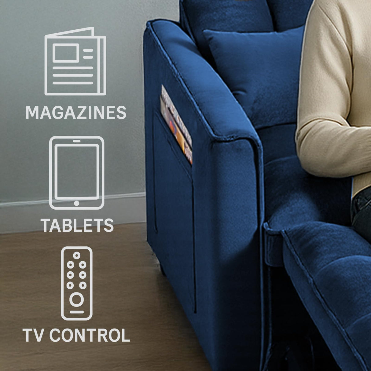 Osparple Pull-Out Convertible Loveseat Sleeper – 3 in 1 Blue Velvet Futon Sofa Bed, Love Seat Couches for Living Room Apartment, 2-Seater Sofa Bed for Small Spaces with Side Pockets & Modern Style Osparple