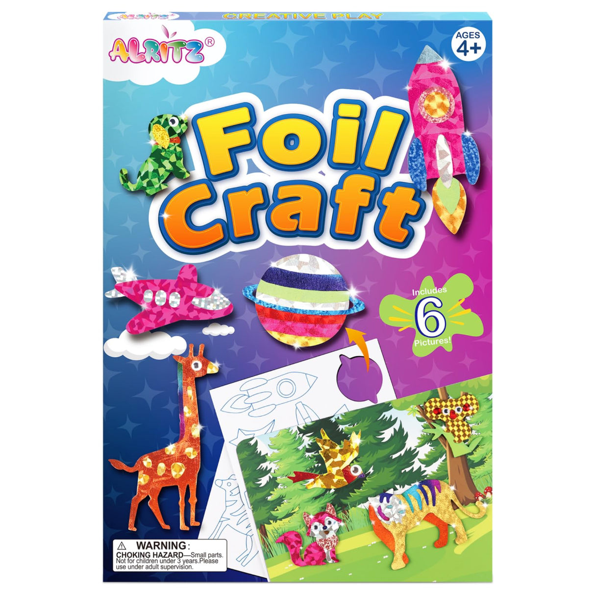 Alritz Arts and Crafts,Foil Crafts Fun Kit, Art Kit Toys for Kids Animals Space Cars, Foil Stickers Supplies,Travel Toys DIY Christmas Gifts for Girls Boys 4 5 6 7 8 9 10 11+ Years Old (6 Theme) Alritz