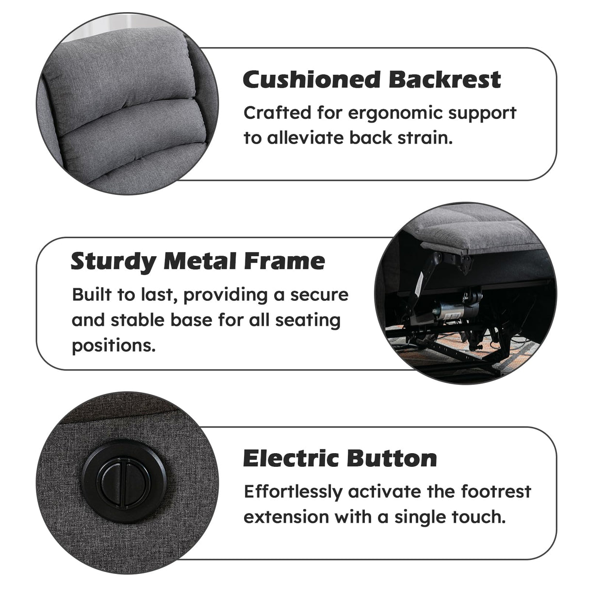 EBELLO Classic Power Recliner Chair, Oversized Electric Reclining Chair with Overstuffed Cushion and Back, Soft Fabric Adults Single Recliner Sofa for Living Room, Grey EBELLO