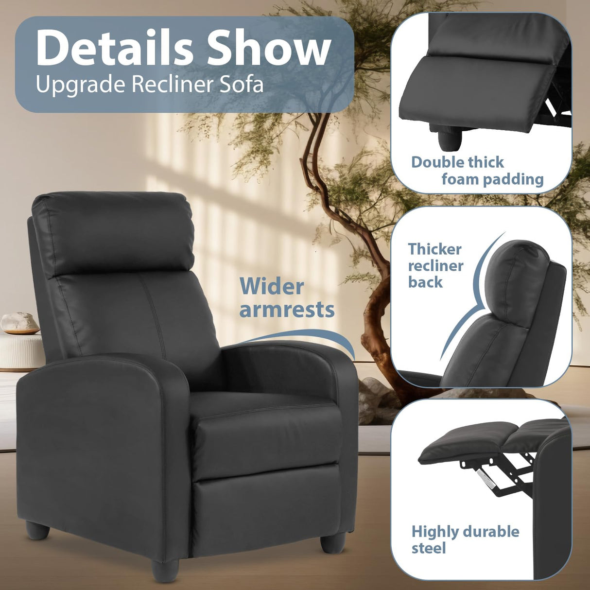 Ruesleag Massage Reclining for Adults Massage Recliner Chair for Living Room Recliner Sofa Winback Single Sofa Home Theater Seating w/Footrest Backrest Breathable Padded Reclining Easy Lounge,Black Ruesleag