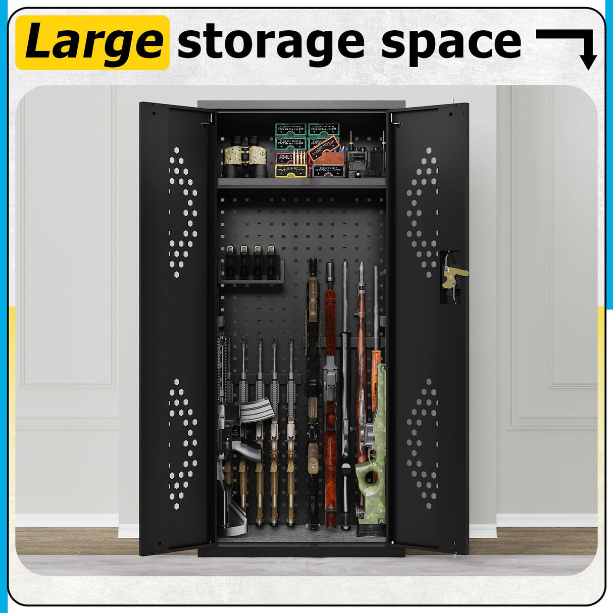 Eltean 15-18 Gun Safe for Rifles and Pistols,DIY-Friendly Gun Cabinet with Customizable Storage Space,DIY Rifle Safe with Distinctive Appearance and Ventilation for Shotgun. Eltean