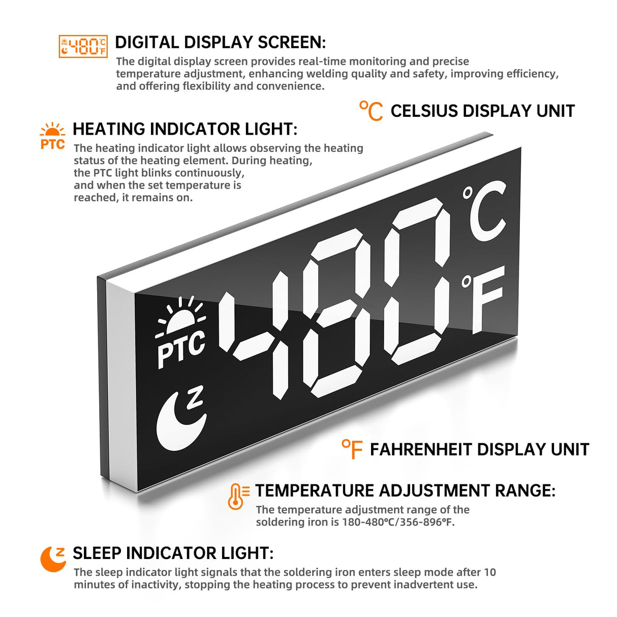 90W 110V LCD Soldering Iron, Soldering Iron Kit, 10-in-1 Soldering gun Tool, 5 Soldering Iron Tips, Solder Wire, Solder Paste, Adjustable Temperature Range 180-480°C MEAKEST